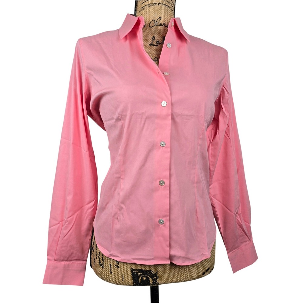Lands End Pink Button Down Shirt‎ Petite 8 Long Sleeve Cotton Blend Stretch Top